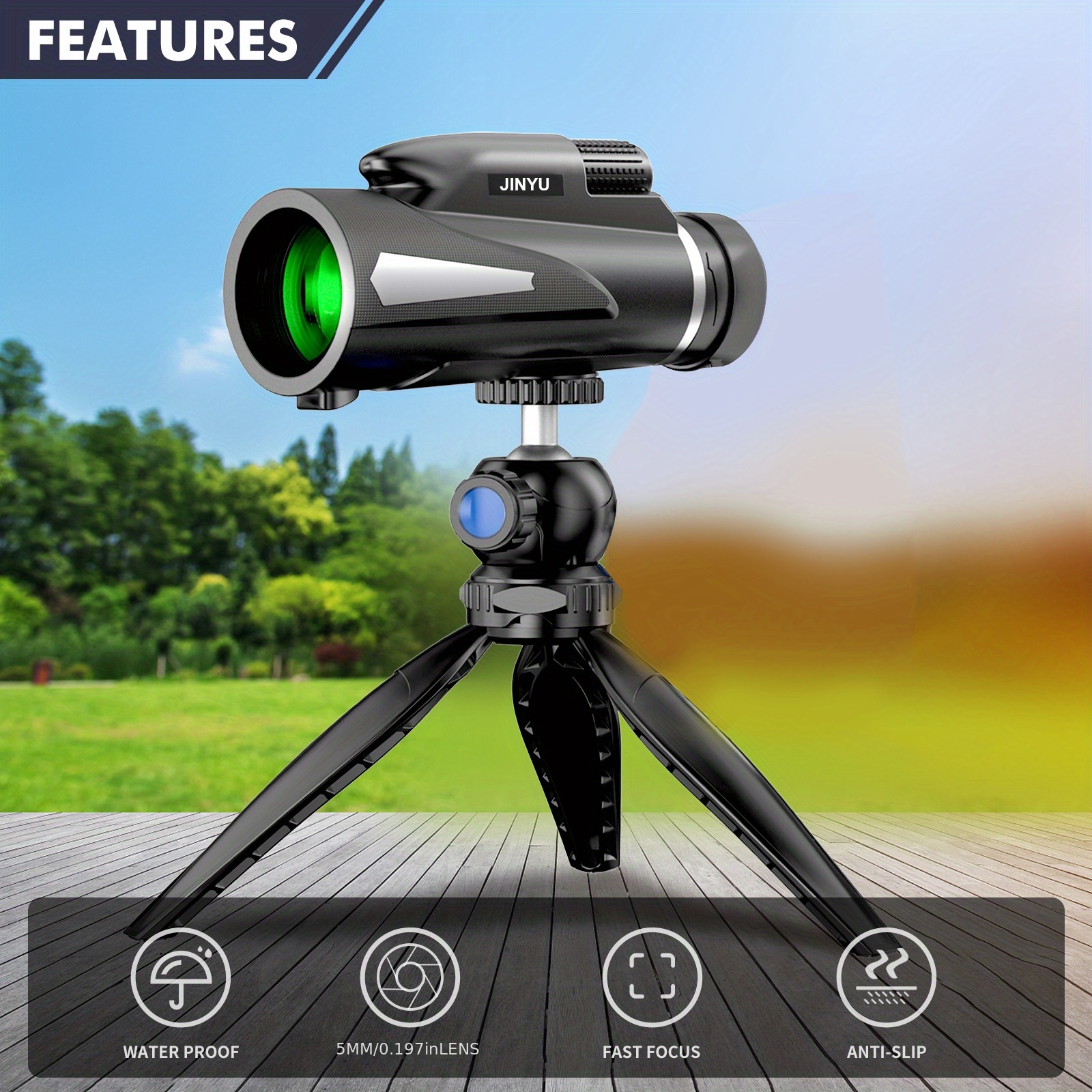 jinyu new high end 12x50 adult hd monocular with smartphone adapter tripod hand strap lightweight high power bak4 prism and fmc lens monocular for bird watching camping hunting hiking traveling details 1