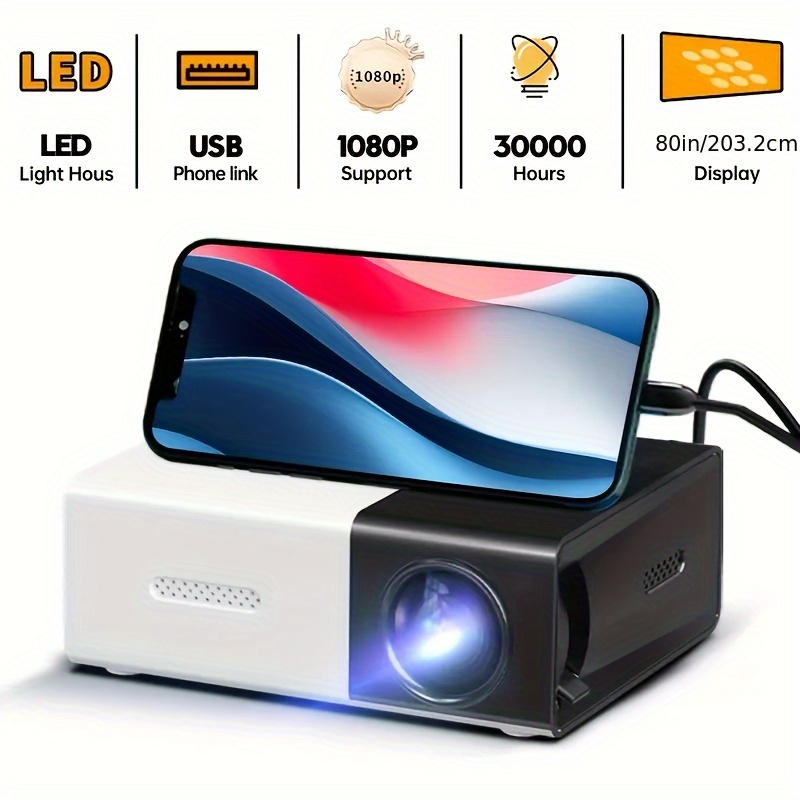 Mini Portable Projector, Outdoor Video Projector, LED Pico Movie Projector For Home Theater, 1080P High Resolution Projector (Black White