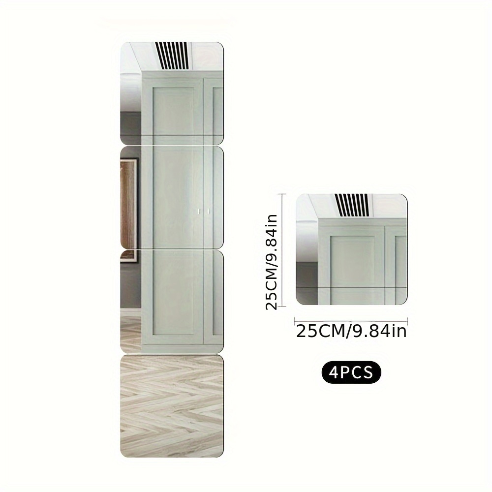 4pcs acrylic mirror wall stickers with rounded corners diy tile   on full length mirrors for bedroom home gym dressing   floor length mirrors for dorm splicing   details 0