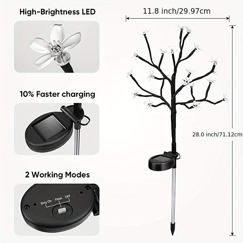 1pc Arbre De Cerisier Solaire, Lumière De Branche, LED Firefly, Lumière  D'insertion De Pelouse Extérieure, Décoration De Mise En Page De Jardin De  Balcon De Cour, Lumière Étanche, Décoration De Pelouse D'insertion