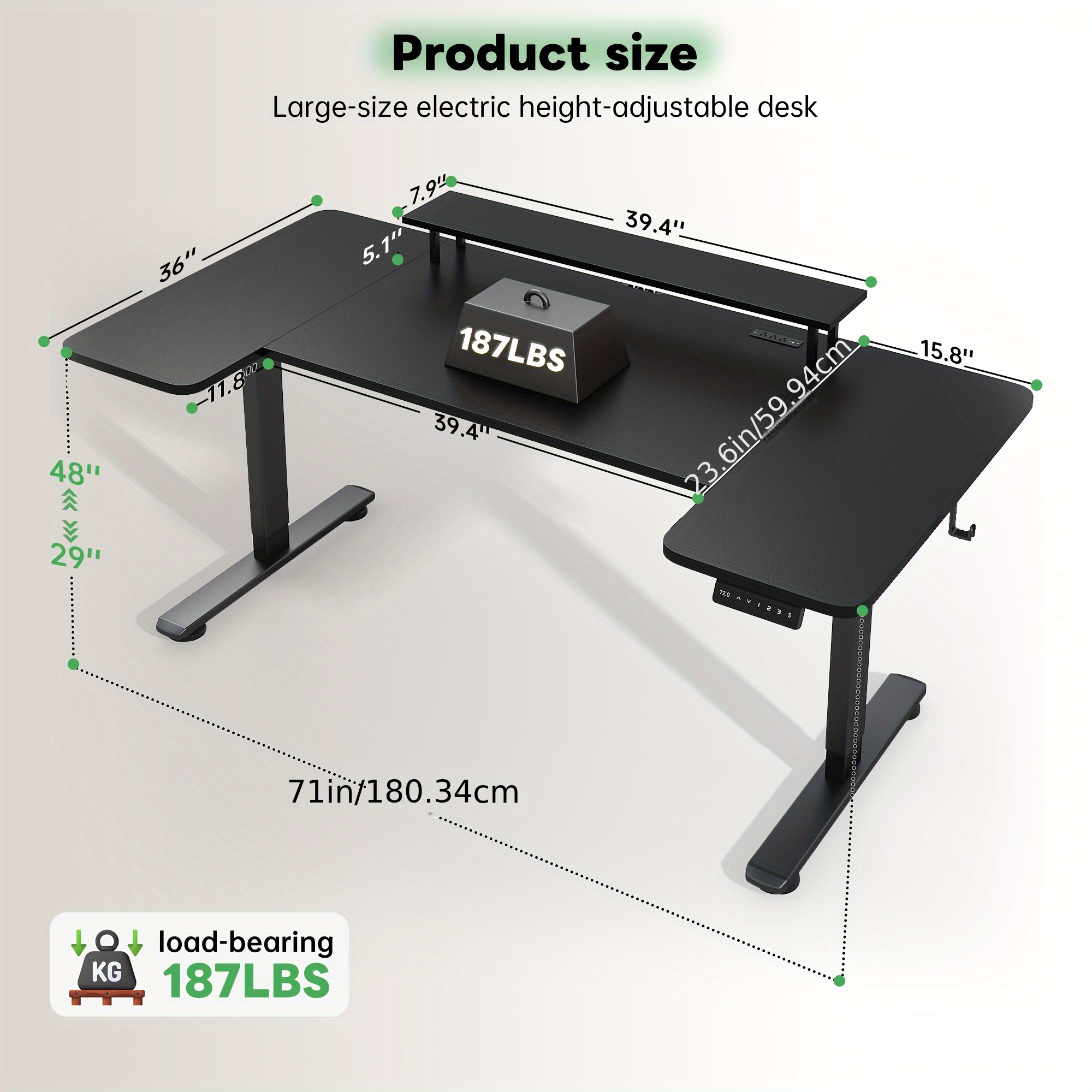 71×36 Standing Desk Electric Adjustable Height Desks, Home Office Desks With Cable Management, Monitor Stand, 2 Hooks, 5 Power Outlets, 3 Memory Adjustable Height Computer Desk
