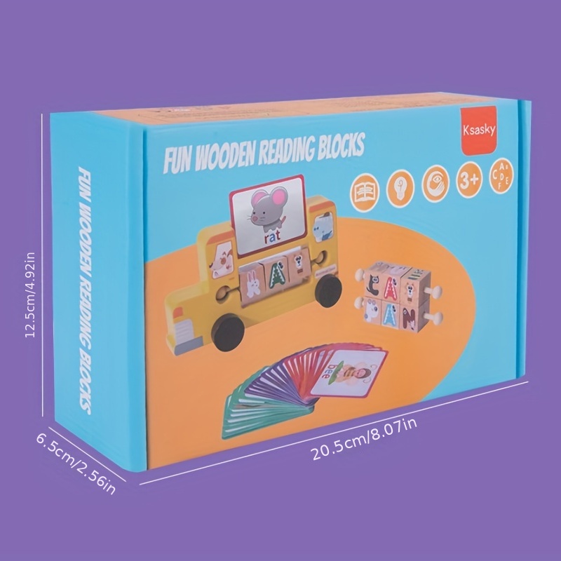 Wooden Reading Blocks Car Game with 28pcs Cards