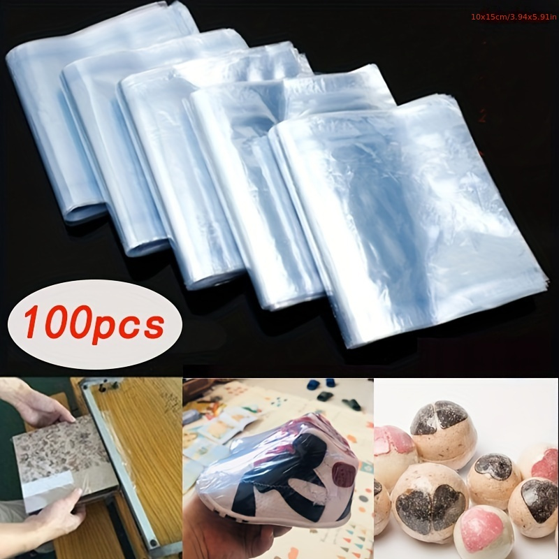 

100-pack Clear Pvc Shrink Wrap Bags - Resealable, Multipurpose Storage For Cosmetics & Retail Gifts, Durable Plastic Rectangular Packaging