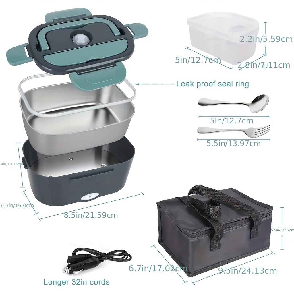 1.5L Removable Electric Lunch Box Food Heater, Portable Food Warmer Self Heating  Lunch Box –Leak Proof, Fork & Spoon & Carry Bag