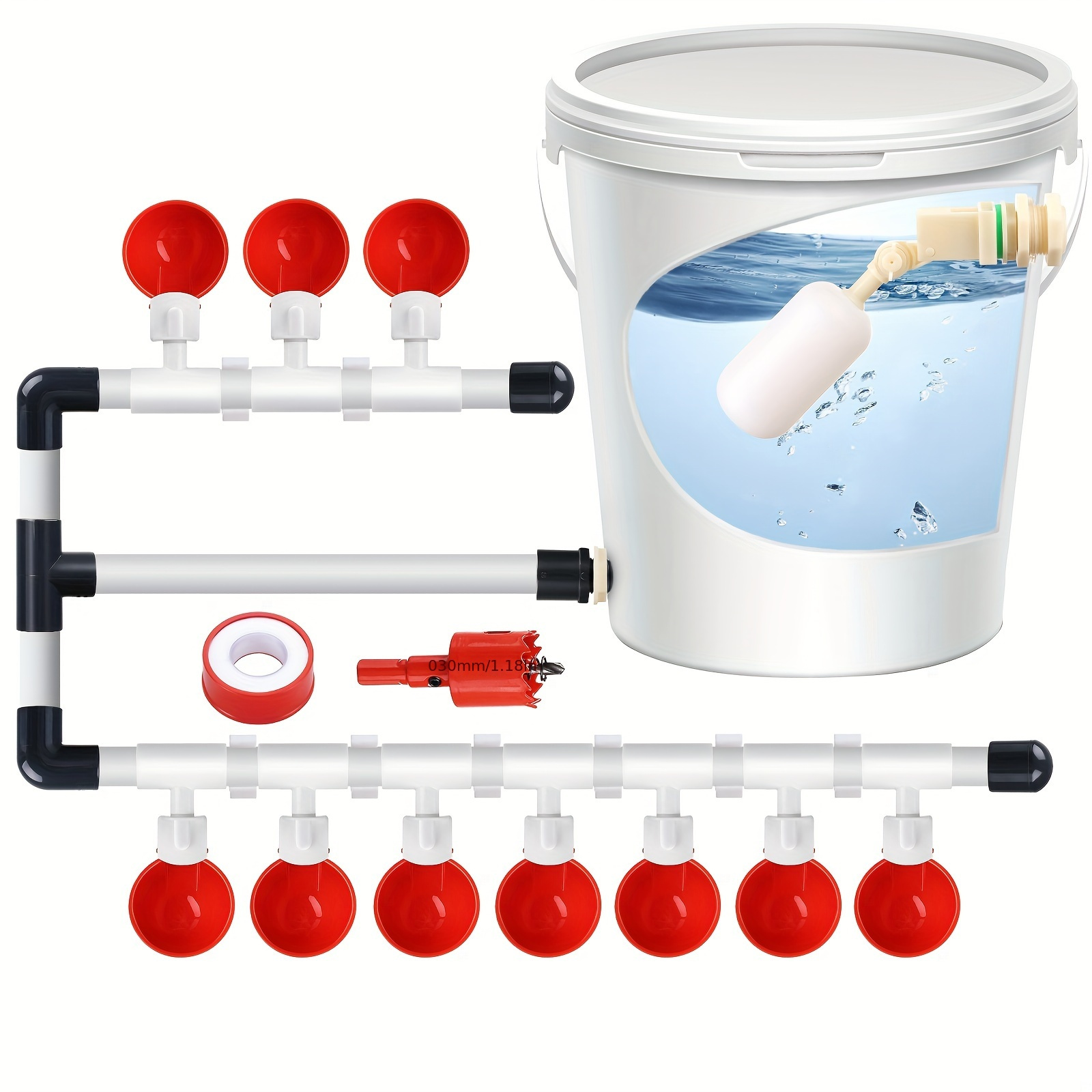 

Kit With 10 Cups Complete Set, 1/2" Pvc Tee Fittings Waterer Set Poultry Watering Set, Float Valve Controlled Water Cups Kits, Pipeline For Duck, Goose, Chick, And Turkey