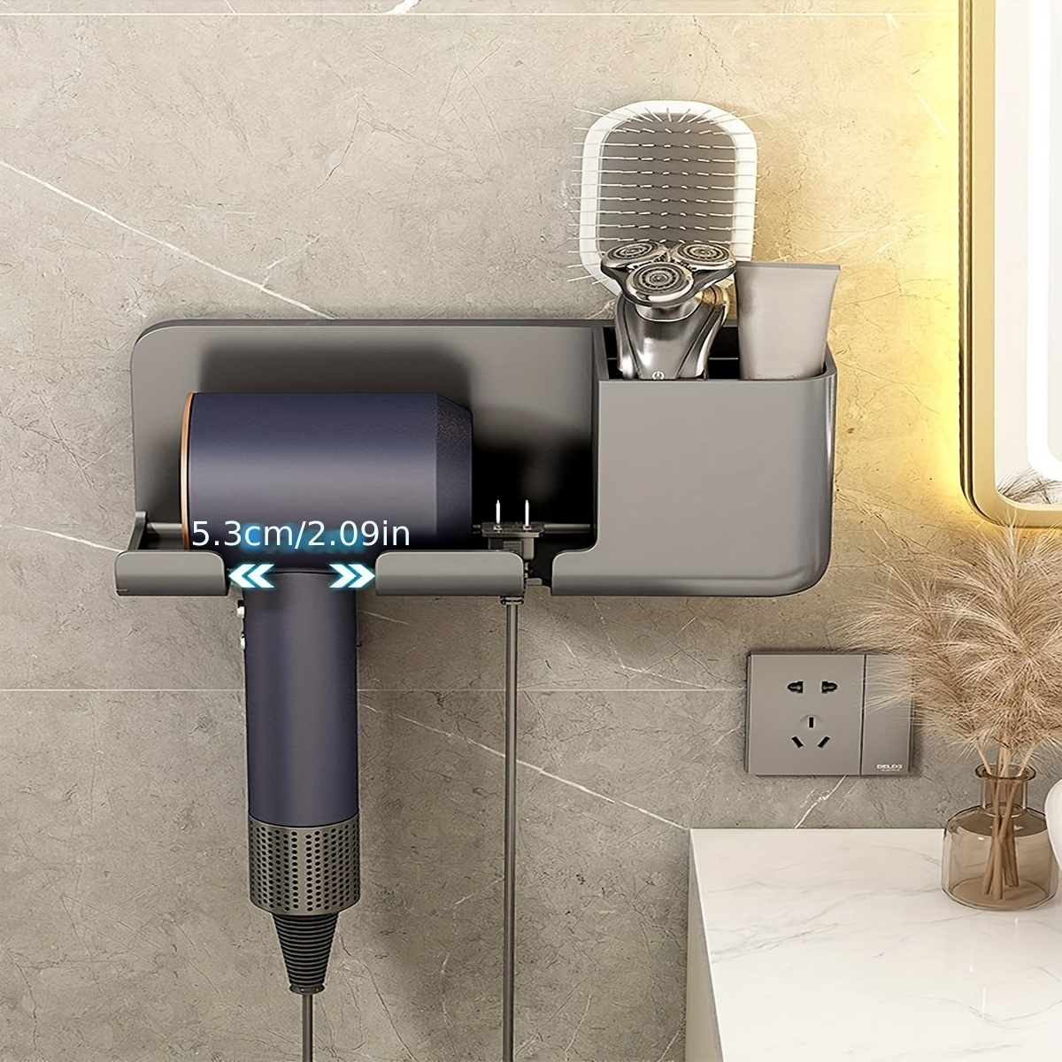 1pc Punch-free Hair Dryer Rack, Multifunctional Bathroom Storage