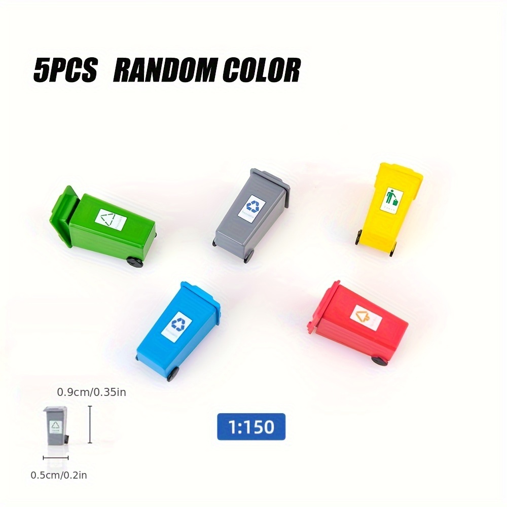 TEMU 5pcs Miniature Square Garbage Trash Can Toys - Colorful Ho Scale Model Trash Bins With Labels, Durable Plastic Diy Landscapes For Model Train