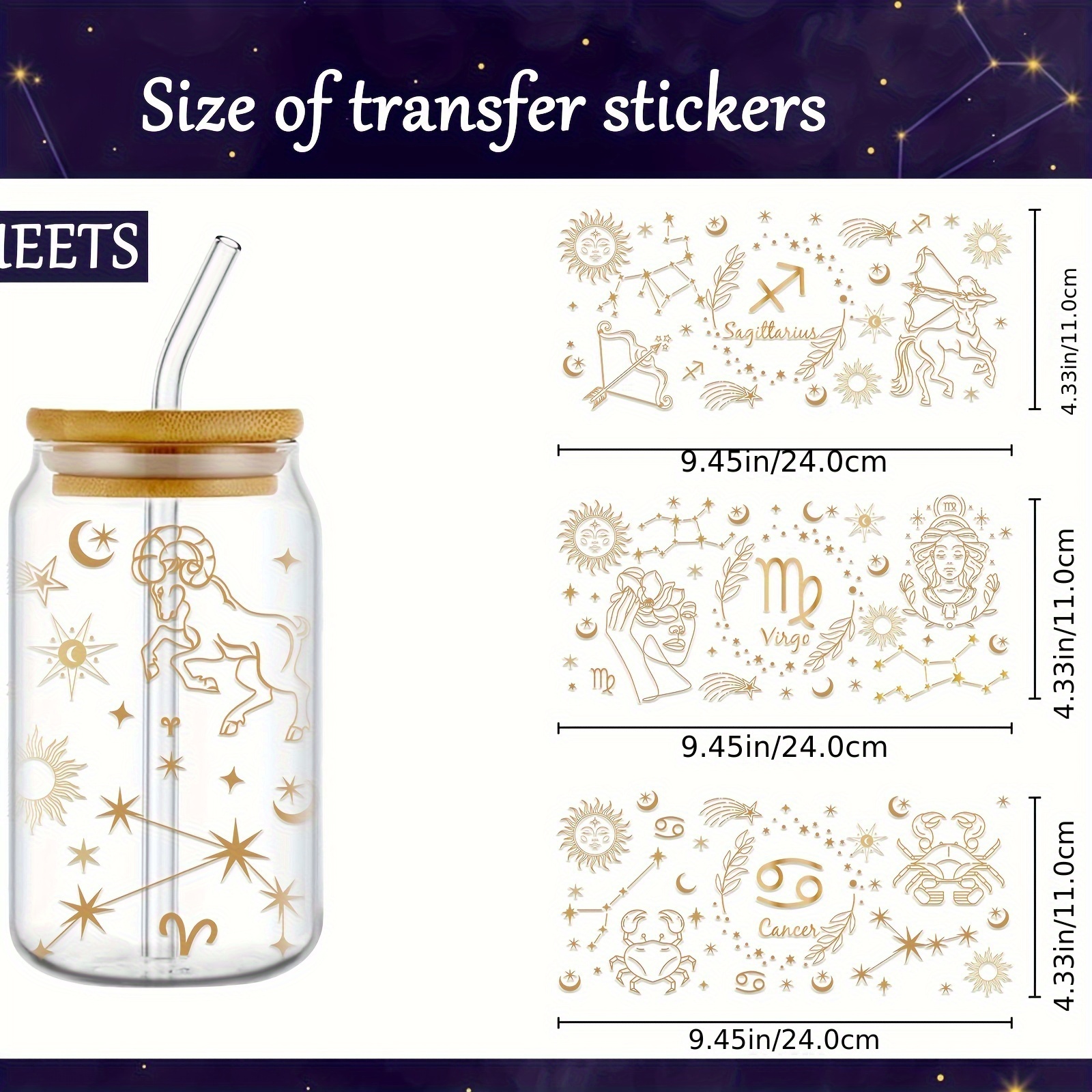 Image of Uv Dtf Cup Wrap - 12 Constellation Sheets For 16 Oz Zodiac Uv Dtf Cup Wraps, Uv Dtf Wraps For Glass And Wood Crafts