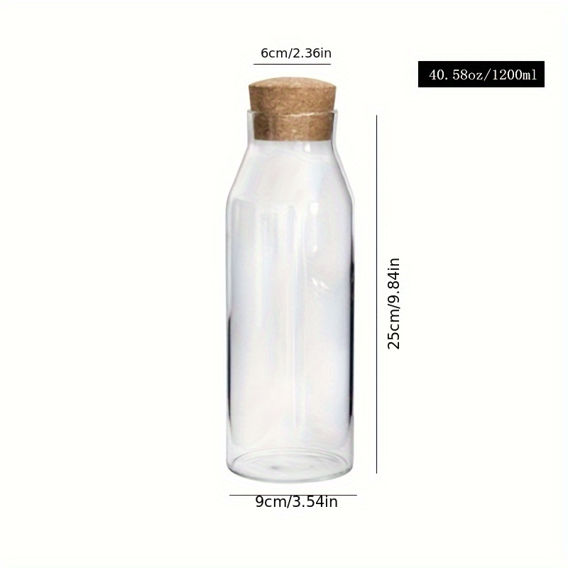 Image of 1pc Large Capacity Cold Water Jug High Borosilicate Glass Juice Bottle Glass Water Jug With Cork Stopper Juice Cup, With Cork Stopper Moisture-proof Storage Jar Storage Bottle Goods