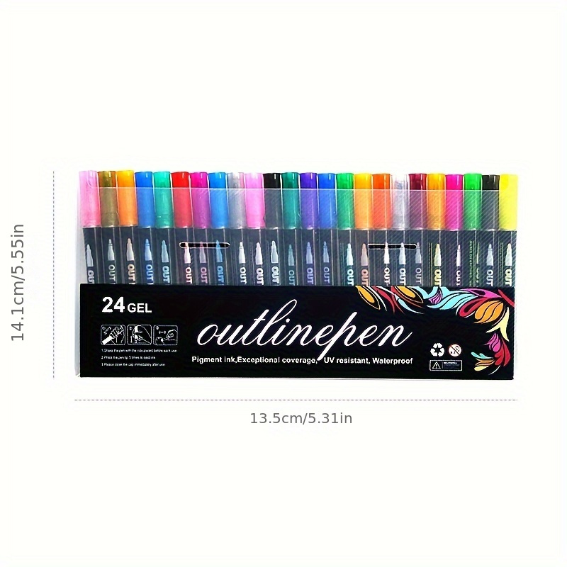 1 set (12 pieces) of dreamy double line outline pens, color outline pens,  fluorescent graffiti pens, metal greeting card pens