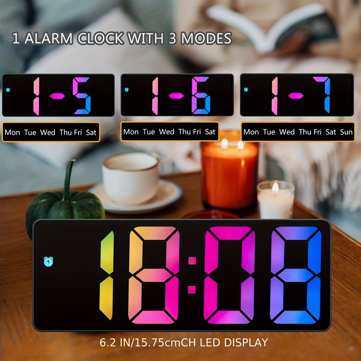 1pc Led Digital Electronic Clock Bedside Alarm Clock Adjustable With