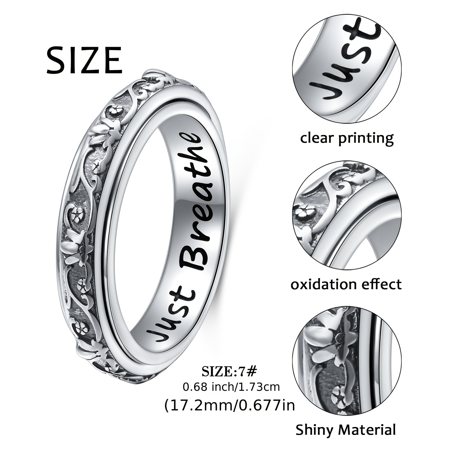 spinner fidget ring s925 sterling silver lotus   just breathe anxiety worry band oxidized fidget boredom adhd autism rings for women men Product details 3