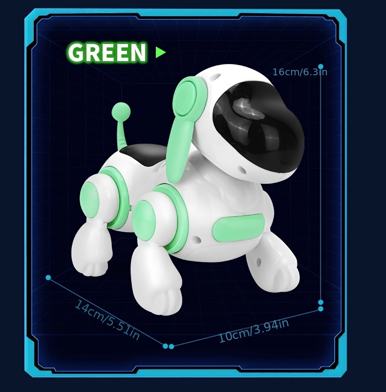 Juguete interactivo de robot perro que canta y camina para niños pequeños - Compañero de aprendizaje temprano con música, modo de baile, velocidad ajustable y luces, plástico ABS duradero, alimentado por batería (baterías no incluidas) - Azul cielo, verde claro, rosa, entretenimiento para niños pequeños, diseño juguetón, seguro para niños pequeños