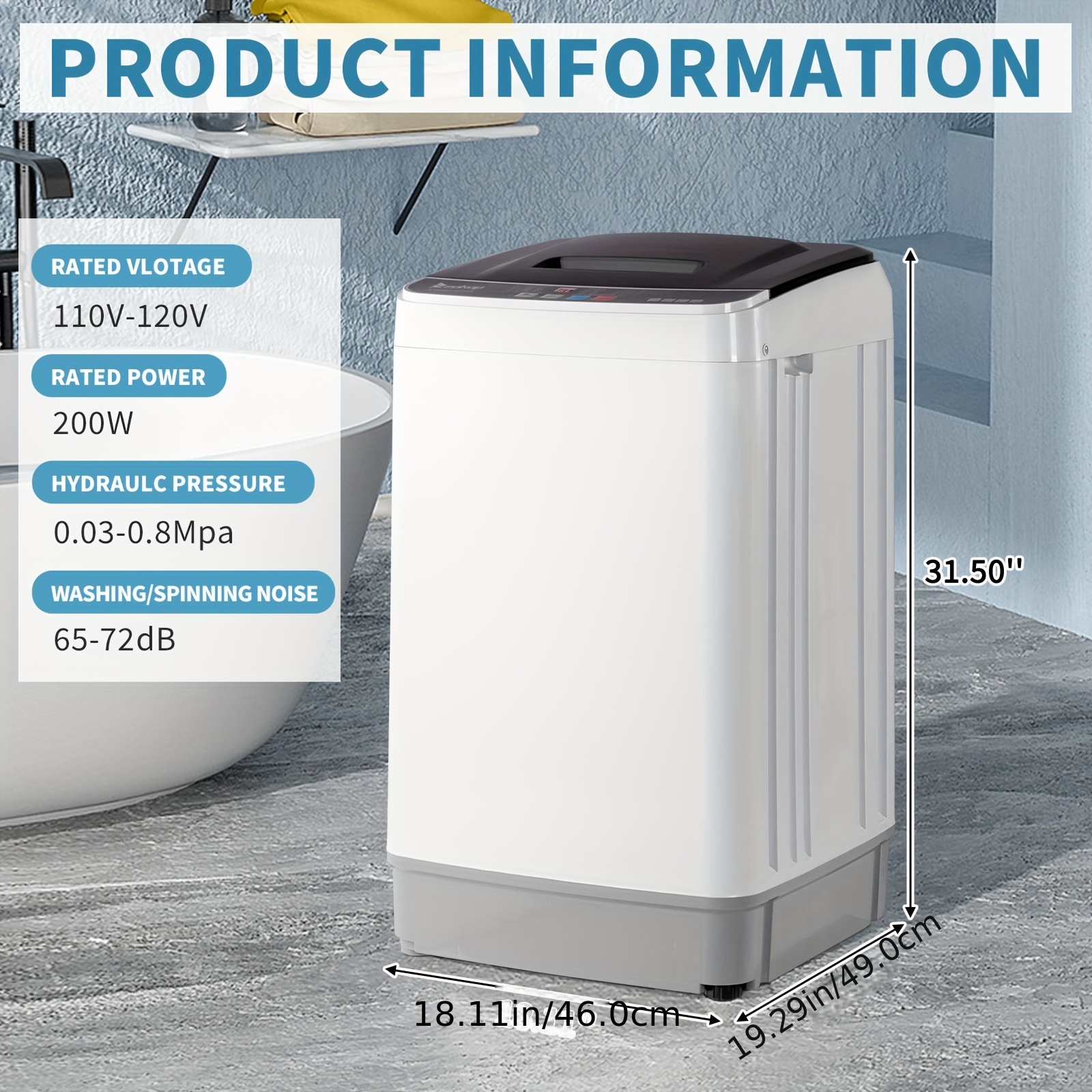 17.6lbs Full Automatic Portable Washing Machine - With Drain Pump, 10 Programs, 8 Water Levels, Led Display And 24h Delay Start, Ideal For Apartment, Rv And Camping