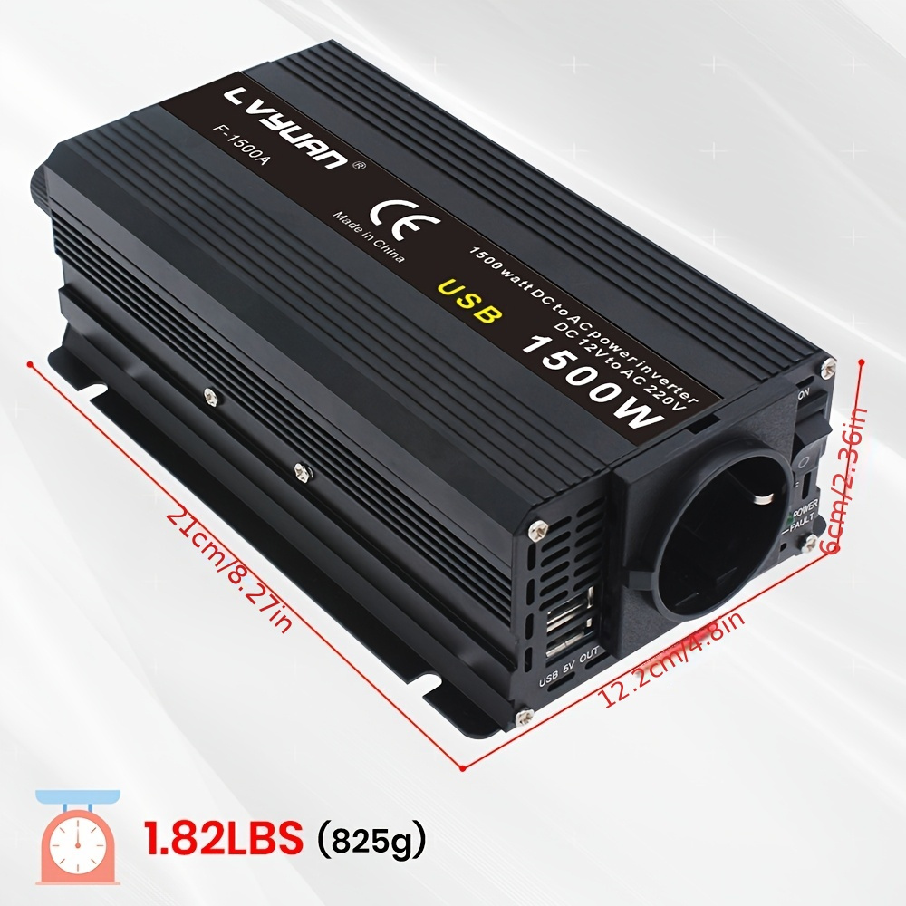 Image of Lvyuan 750w/1500w () Car Power Inverter, 12v To Ac 230v Car Power Converter For Small Devices (smartphones, Laptops, Tablets, Etc.), Car Outdoor Camping, Black, Without Battery