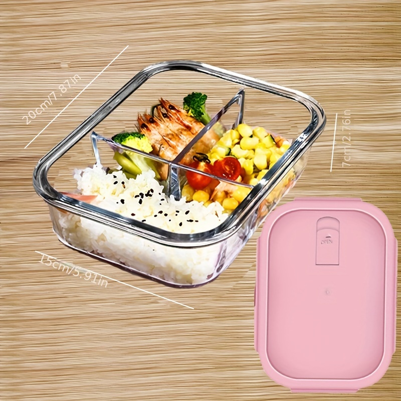 1pc 1040ml Glass Lunch Box With Dividers, Microwave Safe, Steaming