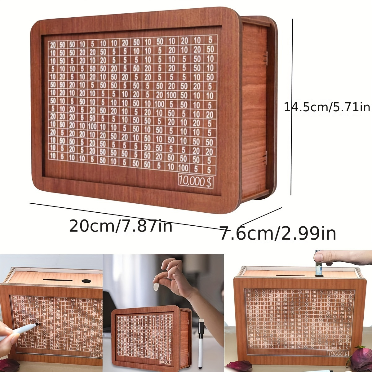 cash vault wooden savings box wooden cash saver money box with money target and numbers wooden coin bank money box with counter for savings goal 10000 best gift for friends details 2