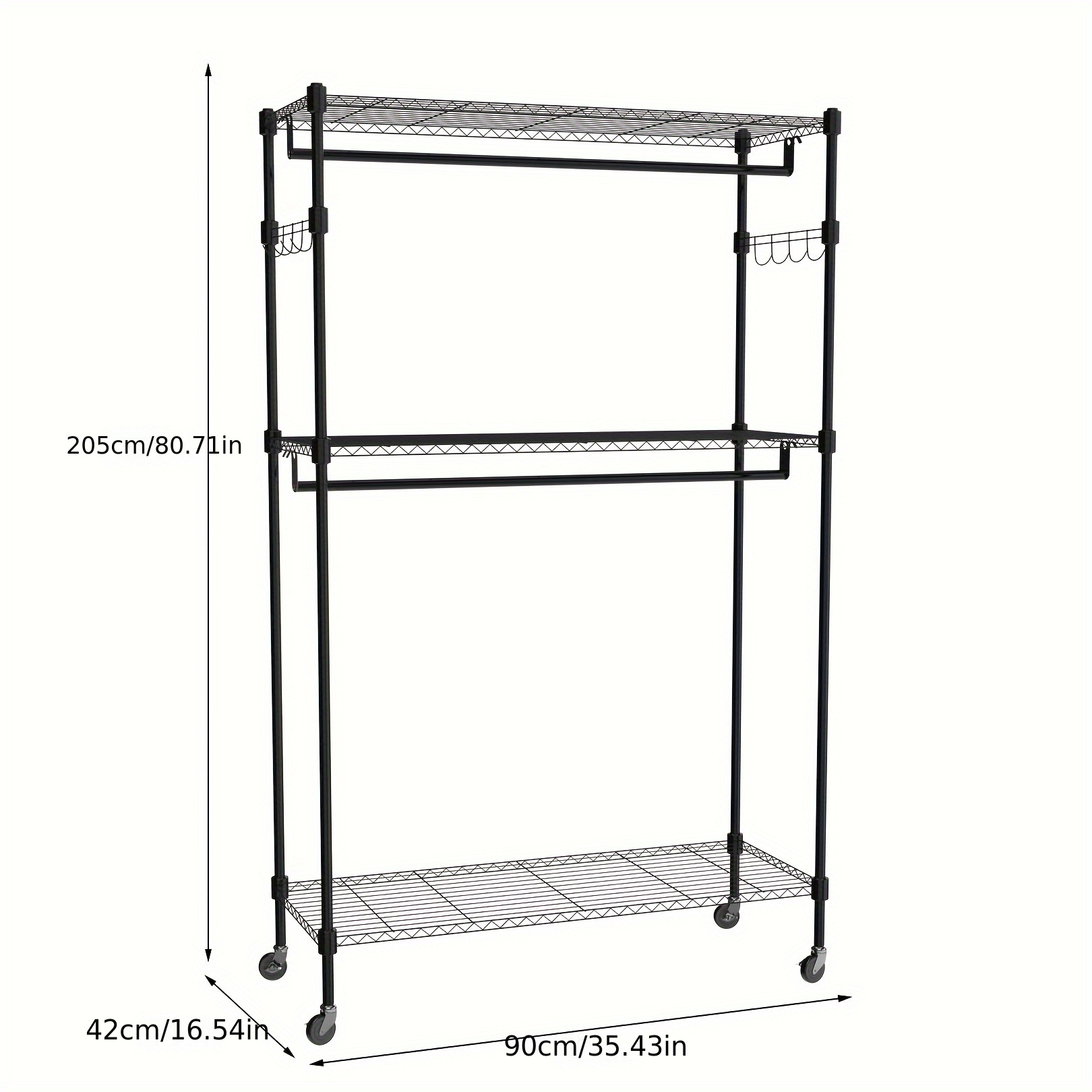 Heavy Duty Storage Rack Metal Clothes Hanger, 3-layer Storage Rack Large Clothes Hanger, Standing Storage Rack With Hook Casters, Independent Storage Rack