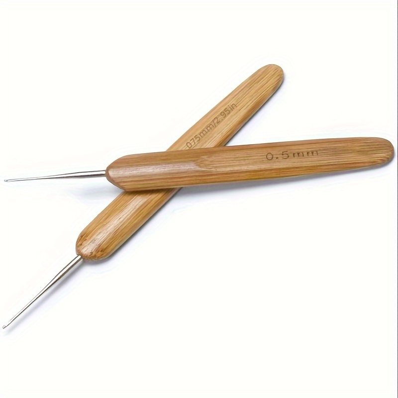 Dreadlocks Crochet Hooks For Hair 2pcs/set (0.5mm+0.75mm) Bamboo Handle Locs Crochet Needle Steel Crochet For Braid Craft