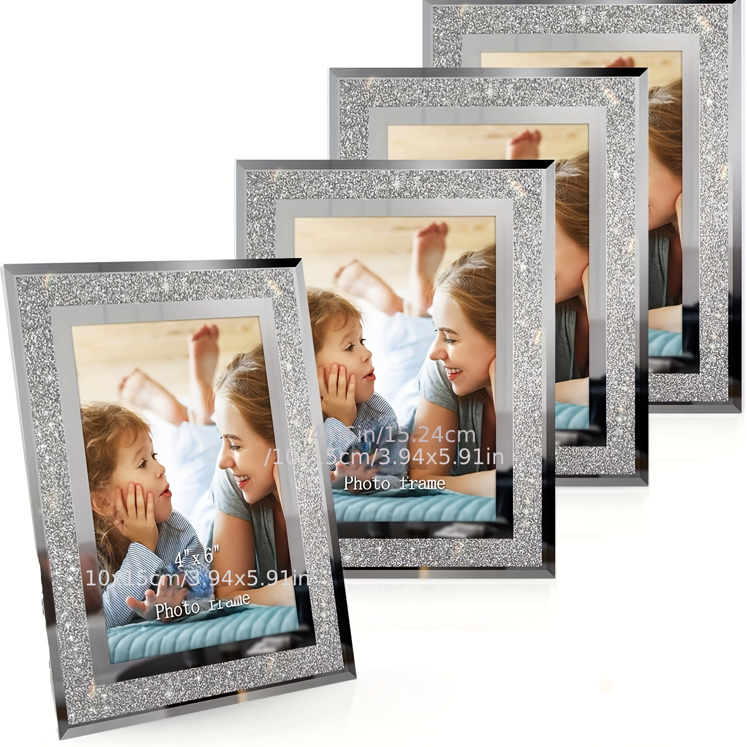 

4 Photo Frames Set 10 X 15cm Glass Photo Frames Picture Frames Glass Diamond Photo Frames