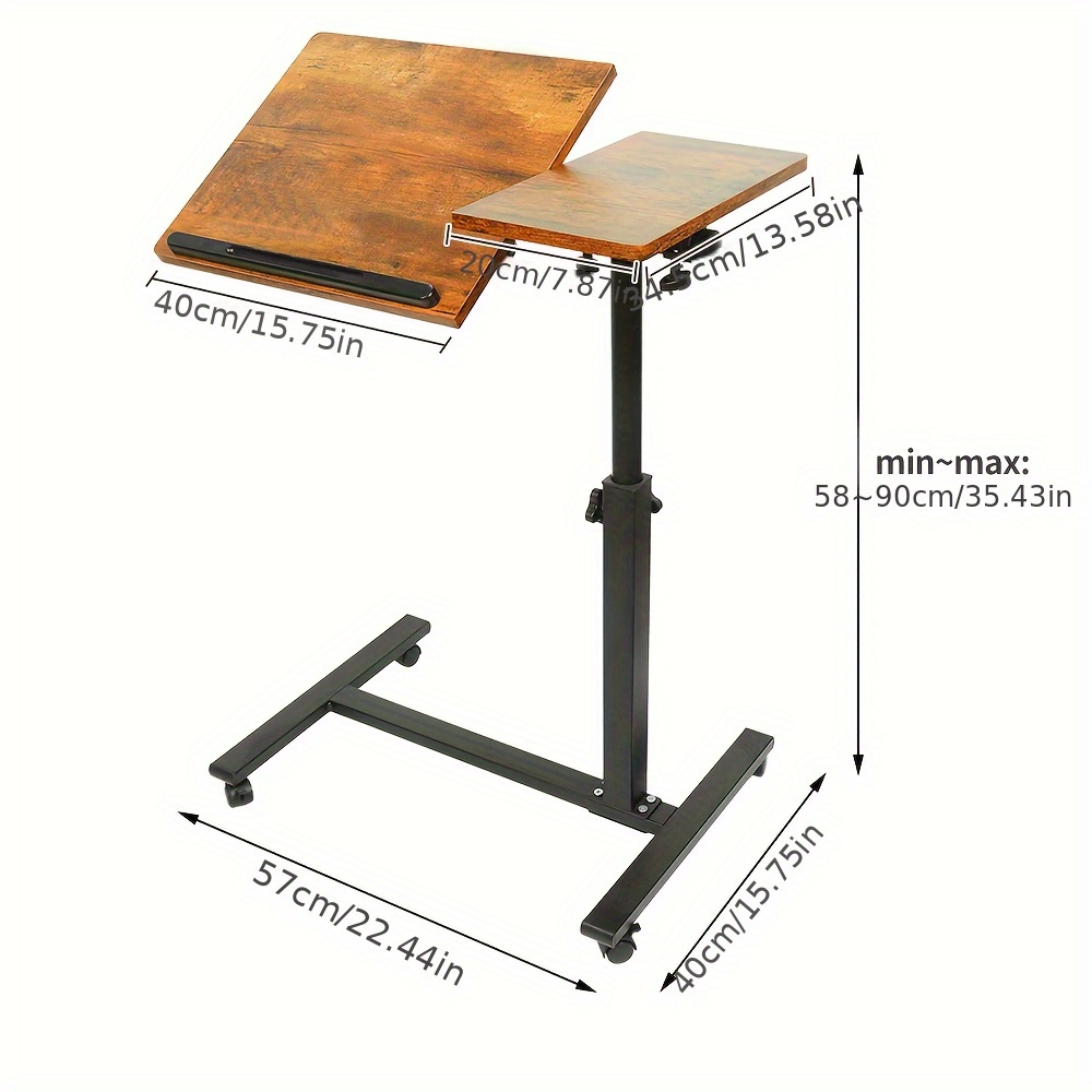 TEMU Escritorio Ajustable con Ruedas para Laptop con Ruedas Bloqueables y Altura Ajustable (58-90Cm) | Estación de Trabajo Móvil para Sofá,