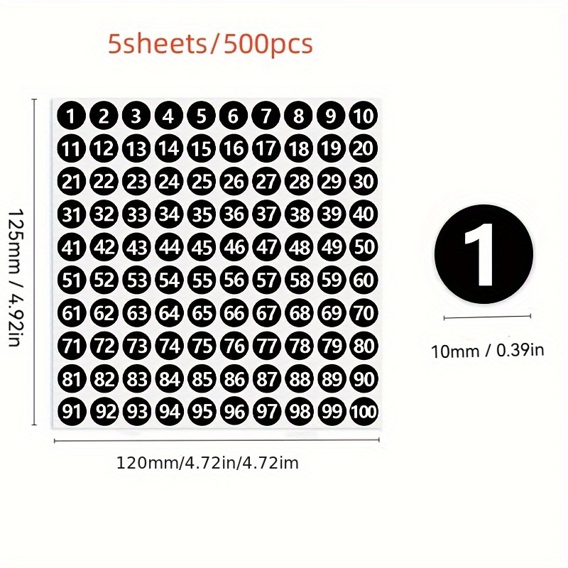 500pcs/5 Sheets 1-100 Numbered Round Red And Black Self-adhesive Labels, Suitable For Office, Classroom, Home Storage Organization
