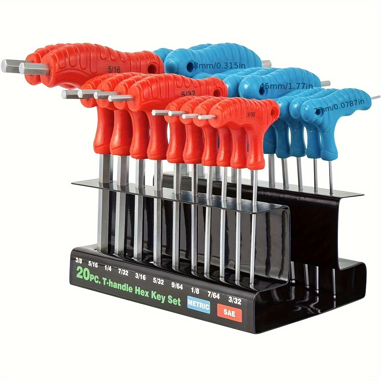 SAE & Metric T Handle Allen Wrench Ball End Hex Key Set w/Storage Stand  Long Arm