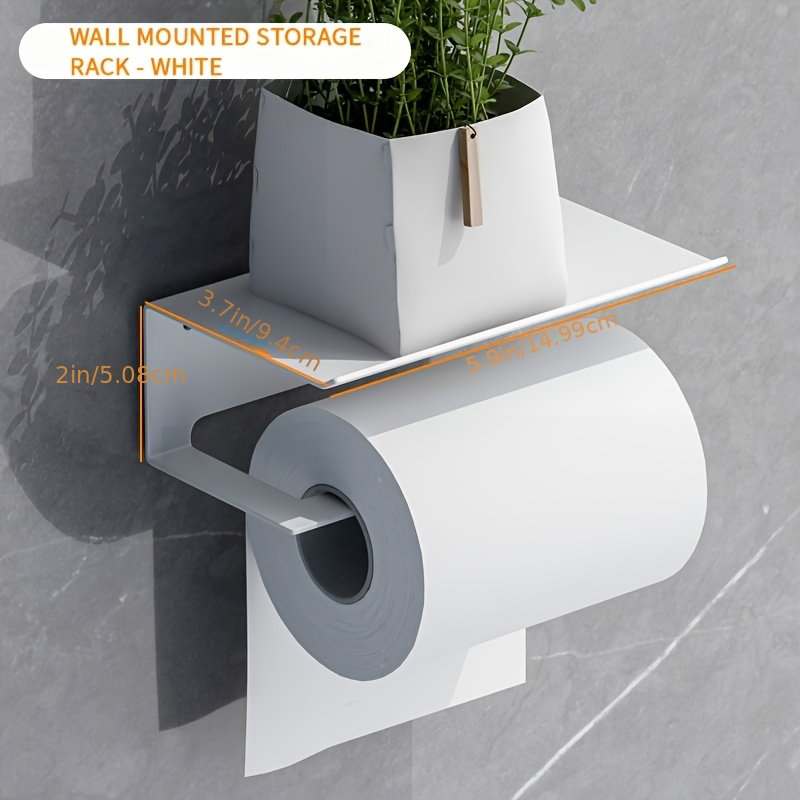 Image of Toilet Paper Holder With Phone Shelf, Adhesive Or Screw Wall Mount Toilet Tissue Roll Holder, Rustproof & Multifunctional Bathroom Storage Dispenser