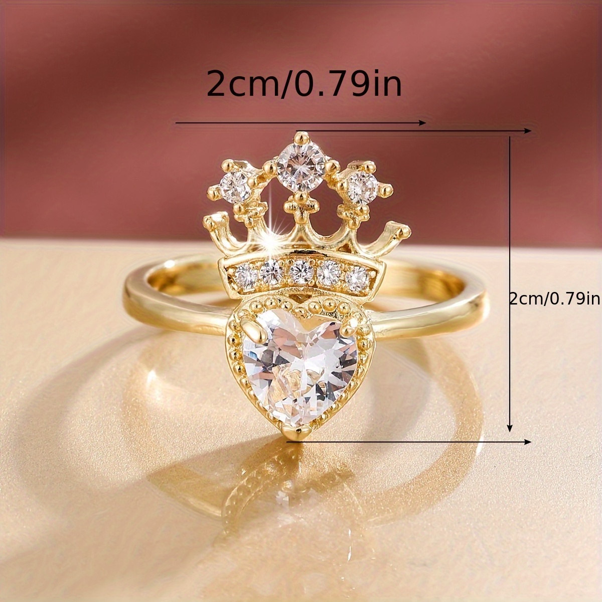 Women's Heart Crown Design Zirconia Ring, Elegant Gift