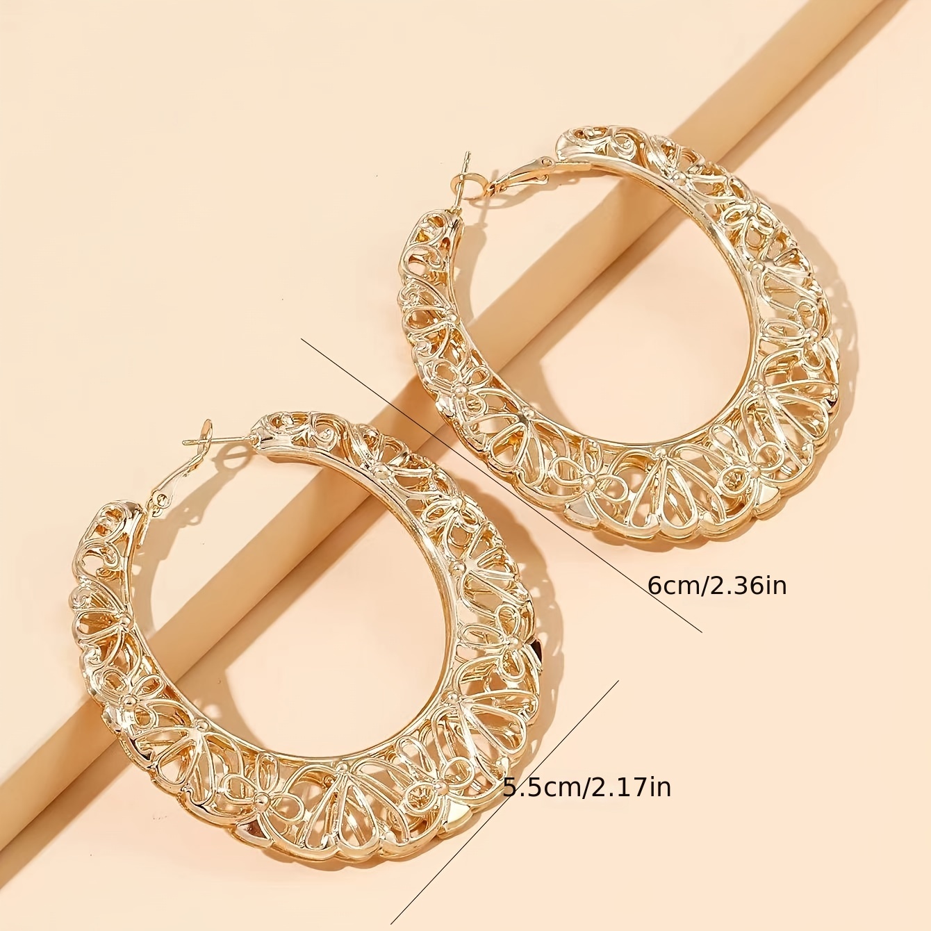 Golden Hollow Pattern Chunky Hoop Earrings 18k Gold - Temu