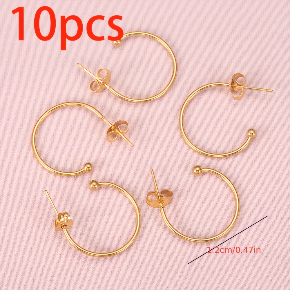 Stainless Steel Golden Plated C Shape Huggie Earring Posts - Temu