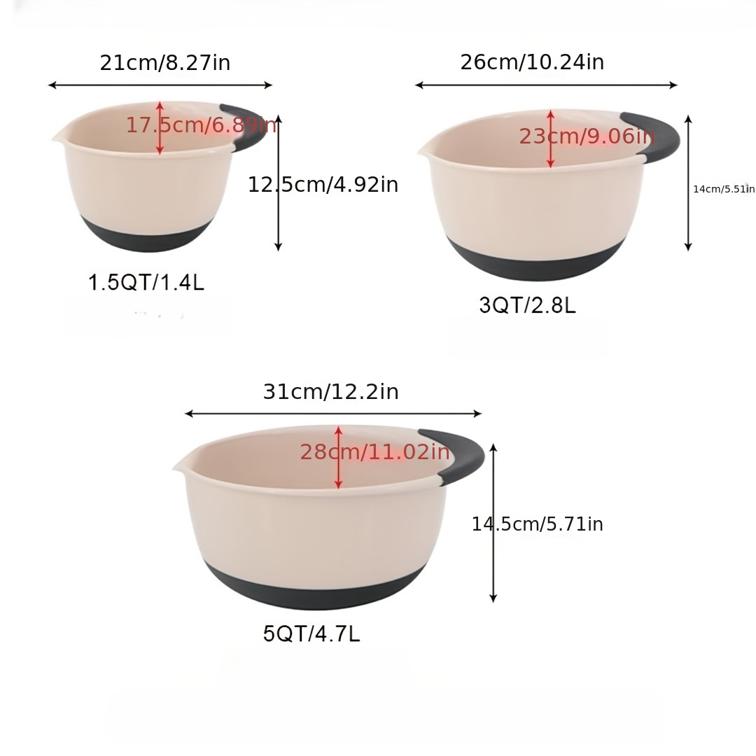 Plastic Mixing Bowls With Non slip Bottom Easy Grip Handle - Temu