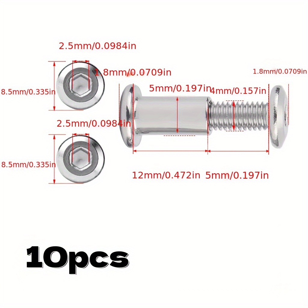 Image of [10pcs] Stainless Steel Hex Nut Screws - Heavy Duty Bolts & Knife/furniture/luggage Repair, Industrial Fasteners For Sheet Metal &