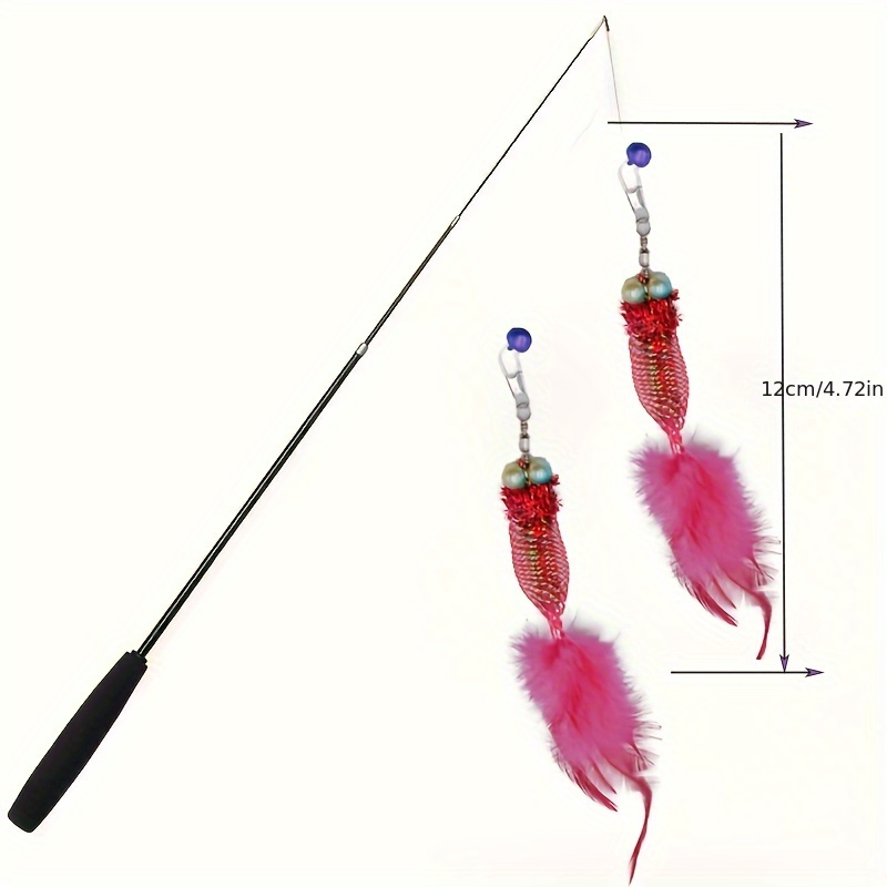 Simulation Insect Cat Artificial Fiber Feather Toys • 2 Interchangeable Interactive Cat Feather Teasing Wands • Retractable Fishing Rod Sticks • Bug with Bells • Fun Toys for Cats And Kittens • Without Battery
