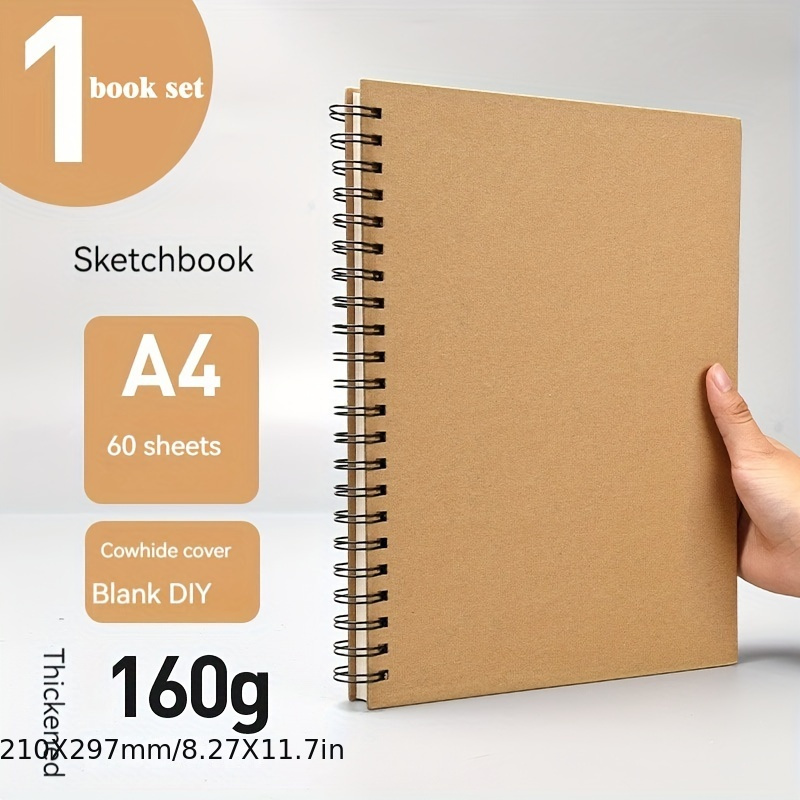 MAKEBEN A4 sketch book, rollover drawing book, 120 pages (160 grams per  page), hard shell cowhide cover, thick sketch paper, student sketching art