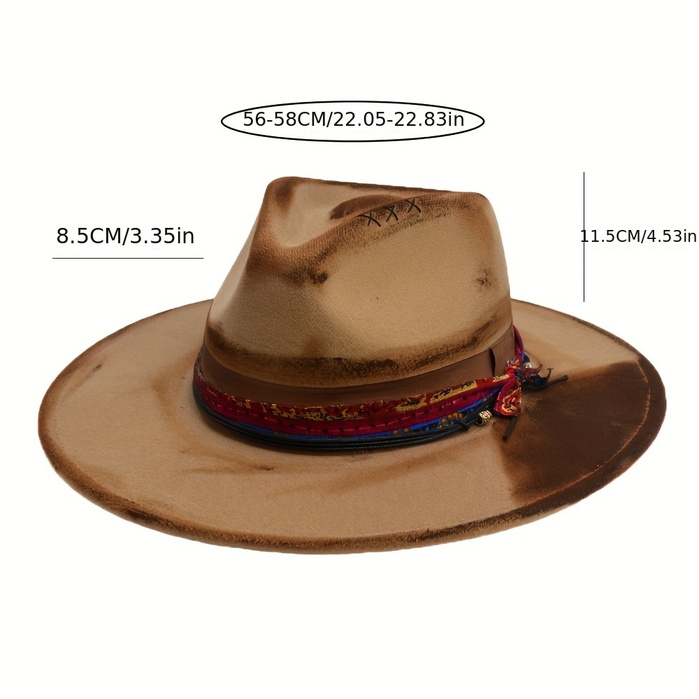 Sombreros de vaquero Fedora para mujer, Sombrero de ala ancha de fieltro  para hombre, moda Vintage