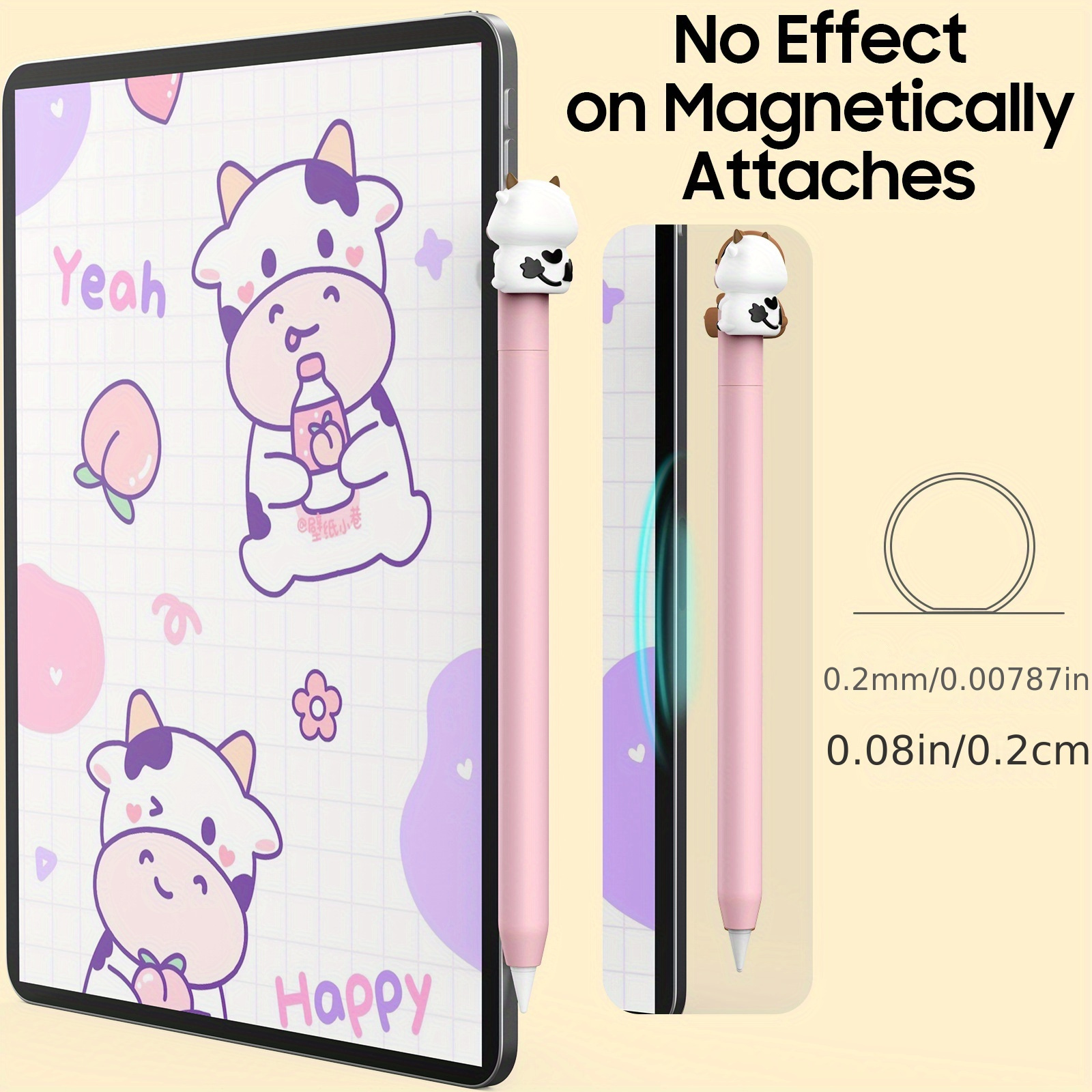 

Cute Cartoon Cow & Peach Silicone Protective Case For Apple Pencil 3rd Gen Usb-c - , Magnetic Attachment Compatible, Pink With Design