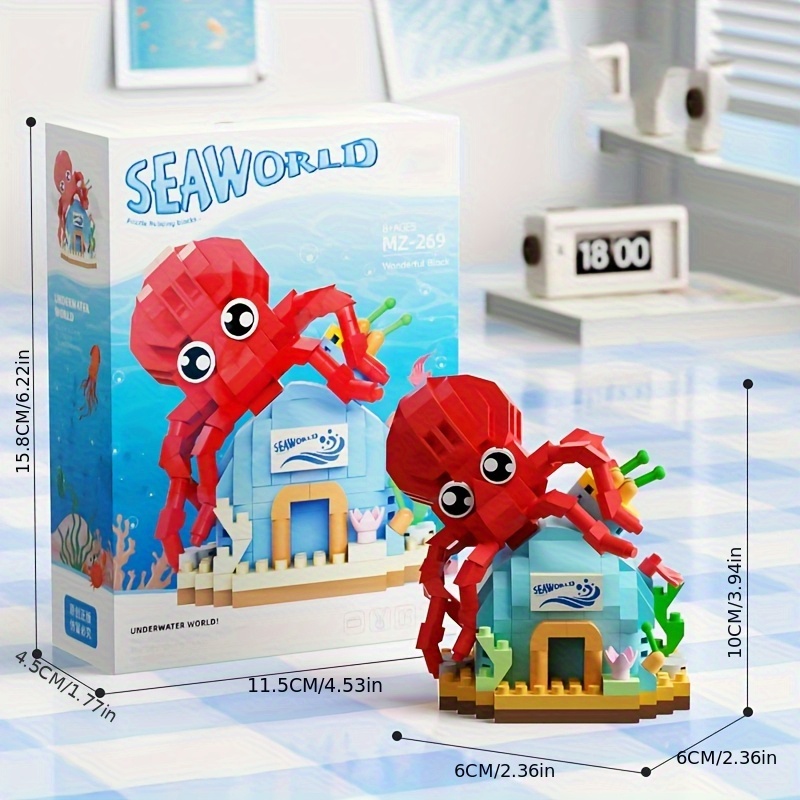 Image of Building Toy Suitable For & - Diy Assembly With Color-coded Sea Creatures, Aquarium Models, Tabletop Decoration, Educational Gift For &, Multicolor