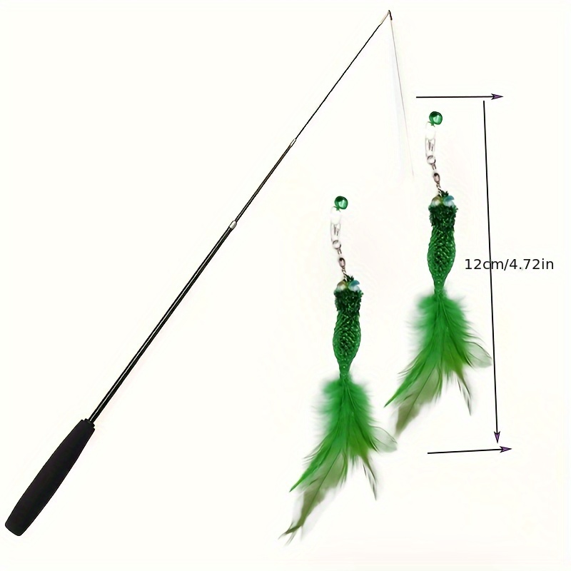 Simulation Insect Cat Artificial Fiber Feather Toys • 2 Interchangeable Interactive Cat Feather Teasing Wands • Retractable Fishing Rod Sticks • Bug with Bells • Fun Toys for Cats And Kittens • Without Battery