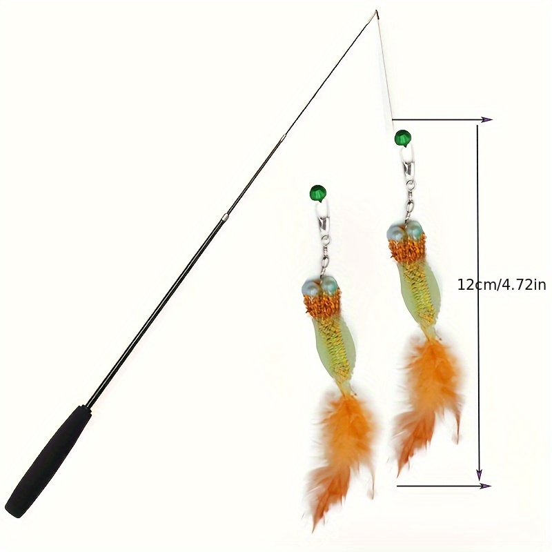 Simulation Insect Cat Artificial Fiber Feather Toys • 2 Interchangeable Interactive Cat Feather Teasing Wands • Retractable Fishing Rod Sticks • Bug with Bells • Fun Toys for Cats And Kittens • Without Battery
