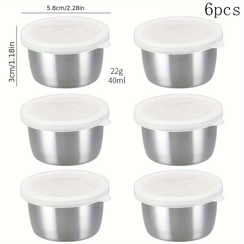 E-shop 2/4/6 Stück - 1.5oz Edelstahl-Saucenbecher mit Klarem Deckel - Dressingschale für Salatdressing, Wiederverwendbarer Saucenbecher zum Dippen von