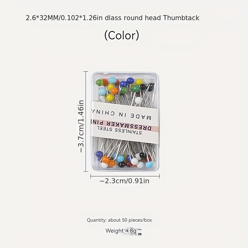 100Pcs/Box 32mm Sewing Pins Glass Ball Multicolor Head Pins