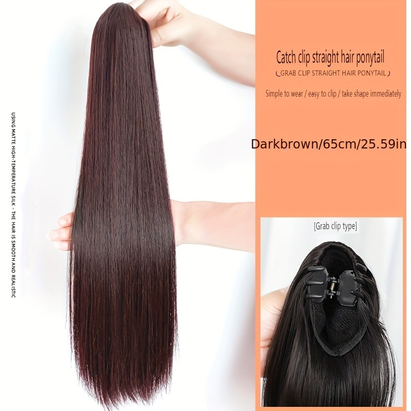 TEMU 26-inch Elegant Long Straight Synthetic Ponytail Extension For Women - Thick, High-temperature Fiber, Wear & Parties, Festivals, And