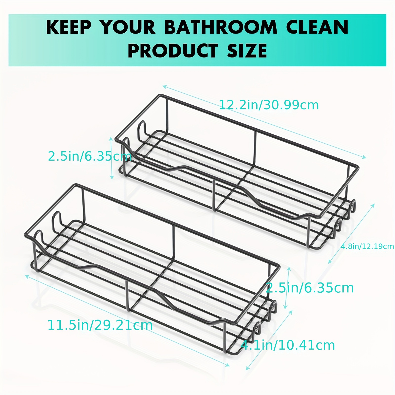 2pcs 2pcs Shower Caddy, Stainless Steel Strong Adhesive Shower Organizer  Shelf With Hooks, Rustproof Wall Mounted Shower Shelves, No Drilling  Bathroom