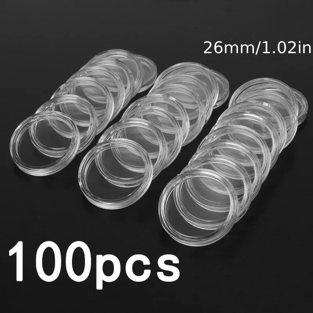 

100 Pieces/set, 26mm Acrylic Plastic Transparent Circular Coin Capsules, Storage Capsules, Coin Collection Brackets, Containers, Household Items
