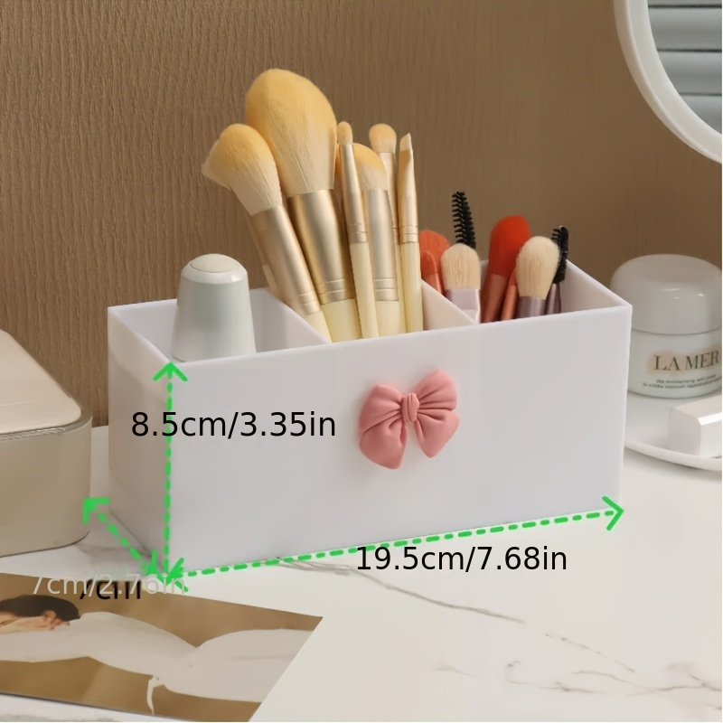 1pc 3 compartment makeup brush storage box eyebrow pencil and lipstick storage rack small display box suitable for bathroom bedroom pink bow black home storage box Product details 3