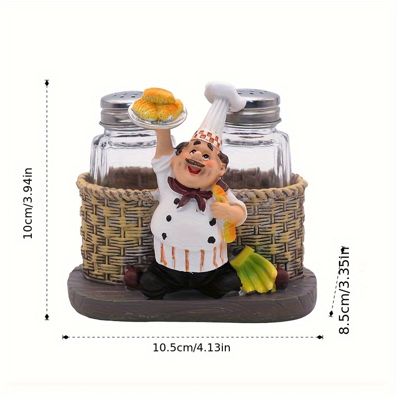 TEMU Interesting Salt And Pepper Bottles (4 Styles From) With Chef Statue Holder, Resin Chef Decoration Spice Jar Holder, Dining Room Kitchen, Room Cake Shop Coffee Shop Desktop Decoration Carving
