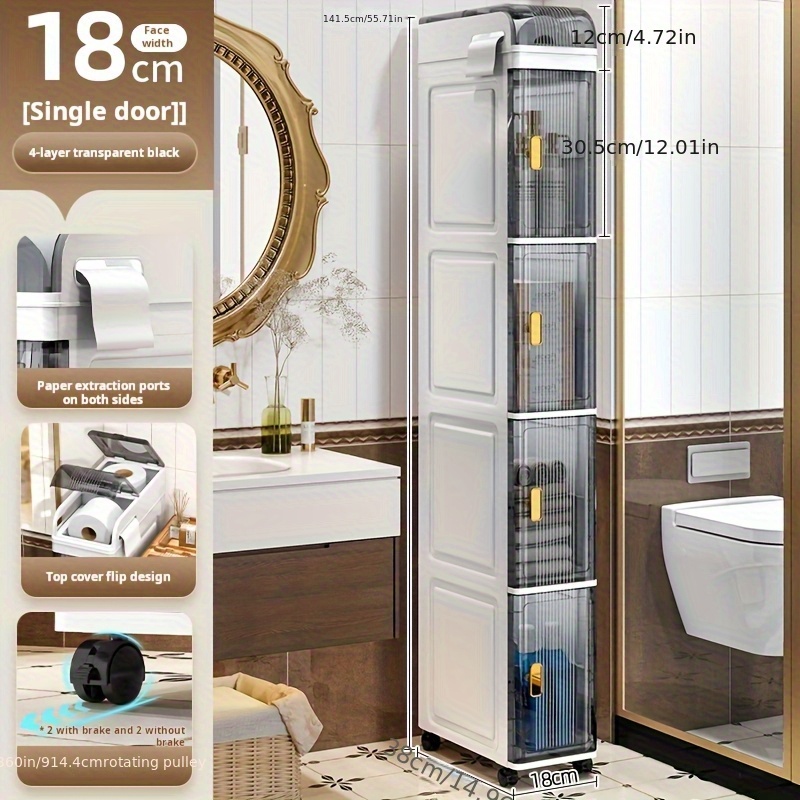 1Pc2/3/4-Layer Shower Supplies Rack, Single Door Storage Cabinet, Bathroom Storage Rack, Multi-Functional Ultra-Thin Rack - Suitable for Kitchen And Bathroom Gaps, Shower Caddies