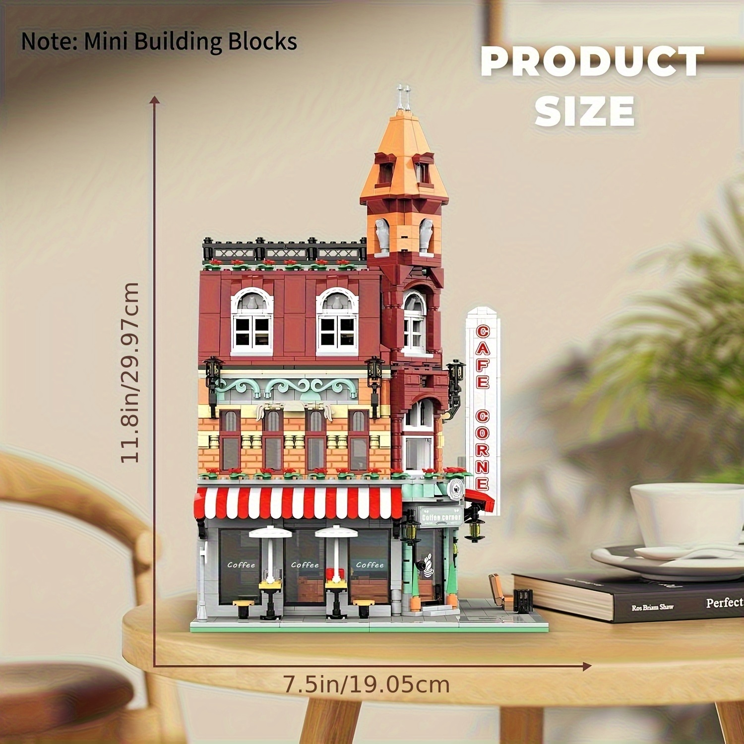 Urban Large Cafe House Building Block Set, Corner Hotel Street Scene Assembly Model, Three-story Building, High-difficulty Assembly, Ideal Independence Day Gift, Christmas, Birthday Gift 1950+pcs