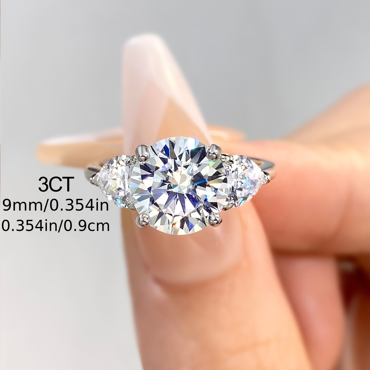 3ct Moissanite Solitaire Engagement Ring, Silver